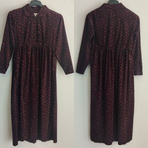 Vintage Eddie Bauer 90s Red and Black Corduroy Floral Dress Pockets Prairie Maxi